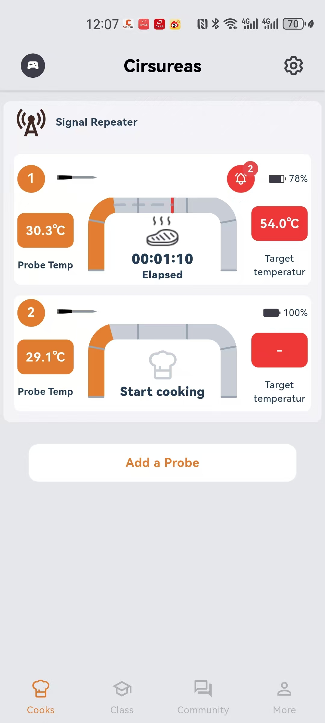 App home screen - multi probe monitoring