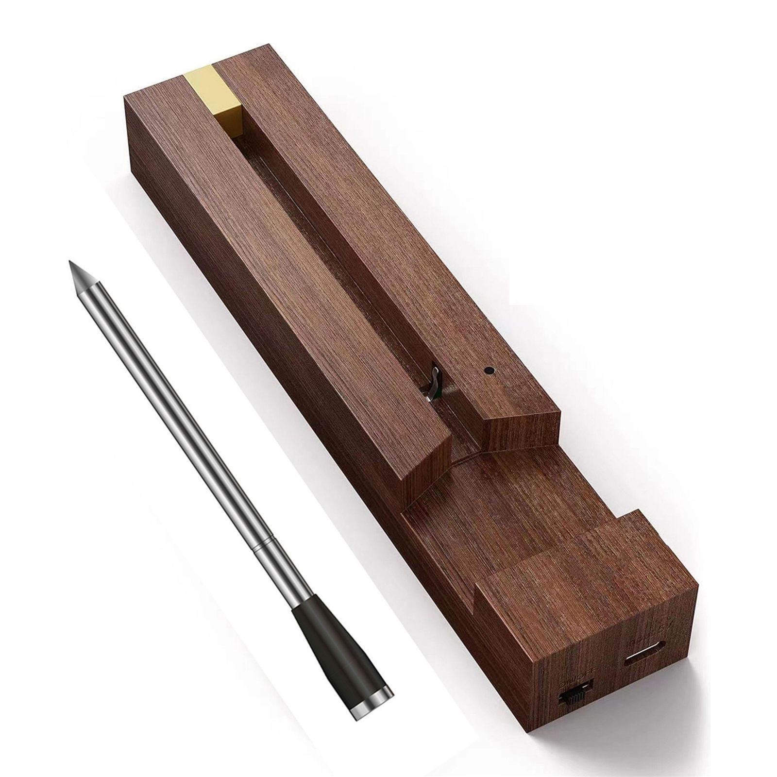 Walnut charging dock with wireless probe